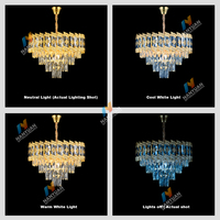 Lámpara de Techo Colgante de Cristal de Lujo Grande con Acabado Dorado y LED Regulable