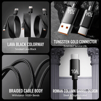 Cable de Datos USB-C Trenzado de Carga Súper Rápida de 10A, Compatible con Teléfonos VIVO y OPPO Honor; Cable de Carga para Automóvil