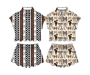 Conjuntos de Ropa para Niñas, Camisa con Cierre y Pantalones Cortos con Estampado de Lazos, Estilo Coquette, Moda Casual de Verano, Venta al Por Mayor, Conjuntos a Juego para Hermanas - Product Image 3