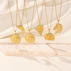 Pendentif Loup Lion en Acier Inoxydable 304 Doré, Chaîne à Maillons, Totem Animal Sauvage, Médaille <span class=keywords><strong>Scarabée</strong></span> pour Collier Unisexe Homme Femme Bijoux - Product Image 1