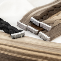Extensions de cheveux humains Remy russes européens teints, double épaisseur, ombrés, à bandes adhésives, vente en gros