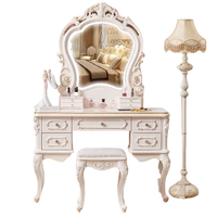 Coiffeuse en bois avec miroir LED et tabouret, meuble de rangement pour maquillage, vente en gros, pour chambre à coucher