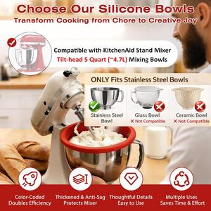Revêtements en silicone multicolores avec couvercles pour mélangeurs de cuisine à tête inclinable de 5 litres, revêtements en silicone pour la pâtisserie et la cuisine - Product Image 4