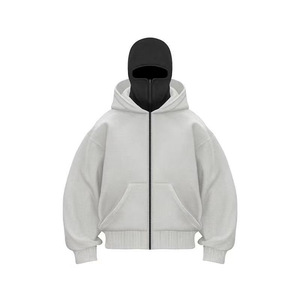 Sweat à capuche unisexe streetwear, modèle balaclava court zippé, en molleton de coton de haute qualité anti-boulochage pour homme - Product Image 3