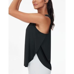 Camiseta sin mangas FOXA para mujer, estilo racerback, corte holgado, con aberturas laterales, para yoga y entrenamiento, con dobladillo curvo y diseño asimétrico - Product Image 3