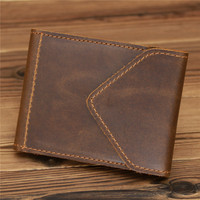 Portefeuille en cuir véritable vintage pour homme, fin, avec fenêtre d'identité sur la poche avant, porte-carte de permis de conduire