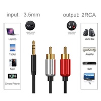 Cable Divisor en Y Coaxial Estéreo de 3.5 mm (1/8 de pulgada) Macho Chapado en Oro a Doble RCA Auxiliar para Coche, Teléfono Móvil y Sistemas de Sonido