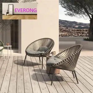 Everong Rotan Lounge Stoel Balkon Meubilair Buiten Uv-Resistente Vrije Tijd Rieten Tuinstoel