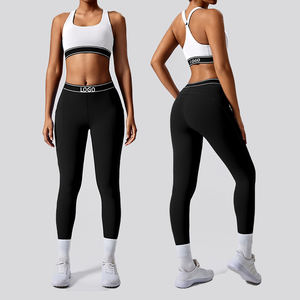 2026 Neues Damen Color-Blocking 2-teiliges Yoga-Set mit gepolstertem BH, dehnbar, stilvoll, für Pilates, Workout, Fitnessstudio, Activewear Damen-Sets - Product Image 1