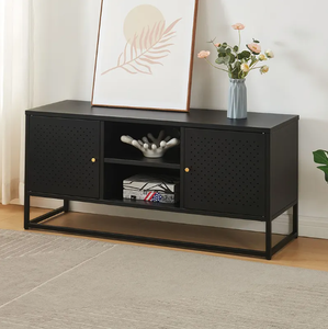 Gabinete de Tv, juegos de muebles para sala de estar, Banco de piso de entretenimiento de medios de acero negro largo, <span class=keywords><strong>mesa</strong></span> de estante de TV de televisión - Product Image 1