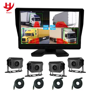 Monitor de segurança para ônibus e caminhão, monitor de ponto cego 360 surround, vídeo BSD BSM de quatro canais, com chave e alta fidelidade, 10.1 polegadas, 720P AHD AI