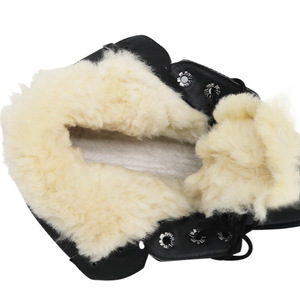 Bottes d'hiver pour homme en cuir véritable doublées de laine, bottes tactiques à tige haute, noires, talon moyen, couleur unie - Product Image 5