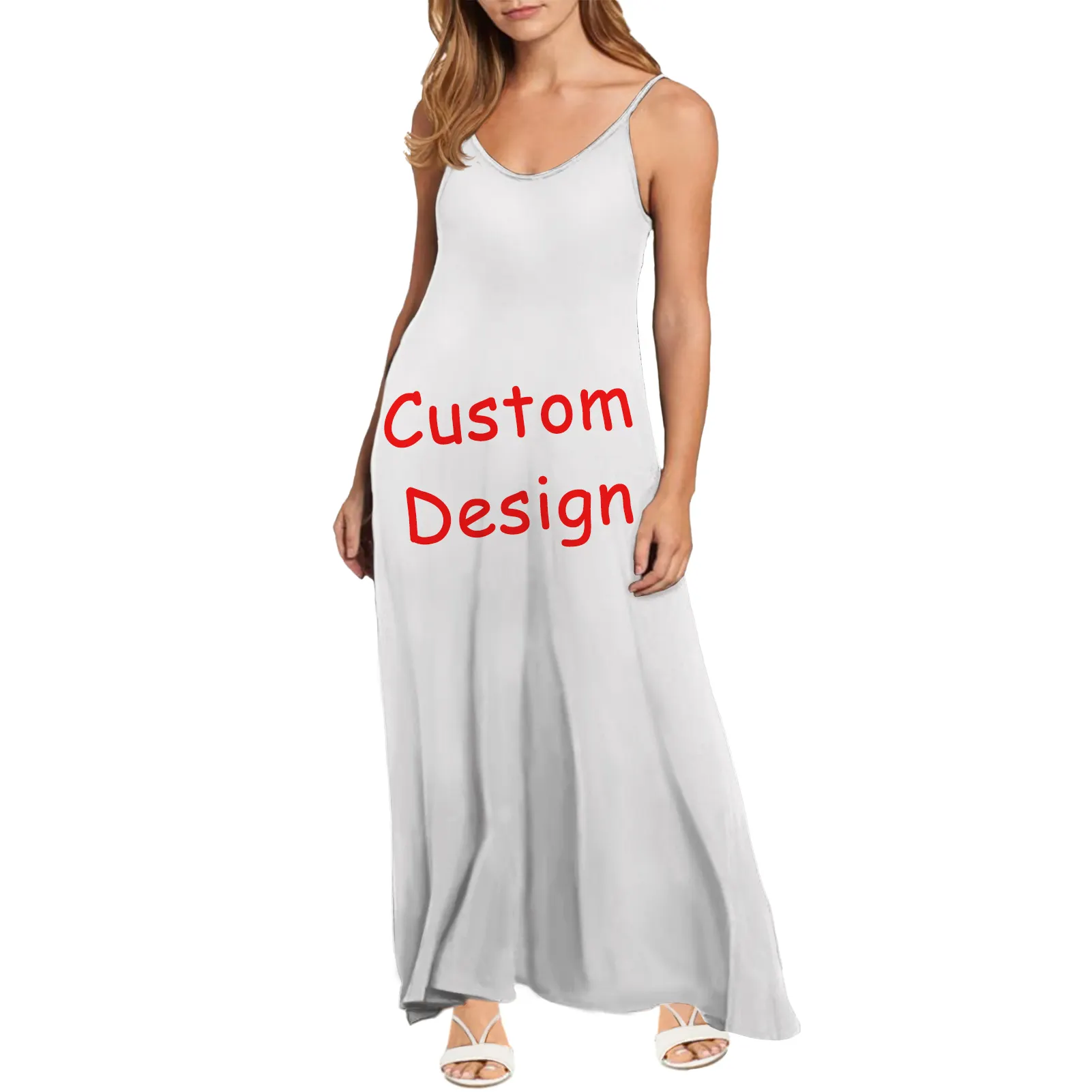 Luxury Maxi Dresses Sublimation Blank Print On Demand Custom Your Logo Image Design Women Maxi Casual Beach Wear Ladies Dresses