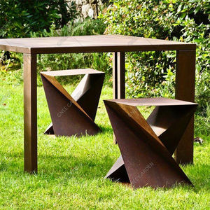 Contemporary Geometric Corten Steel Outdoor Dining Set-Durable & Stylish - Product Image 1