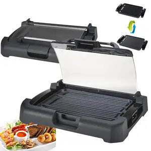 2 In 1 Reversible Grill With Detachable Oil Tray For Easily Cleaning Includes Dishwasher Safe Panini Grill