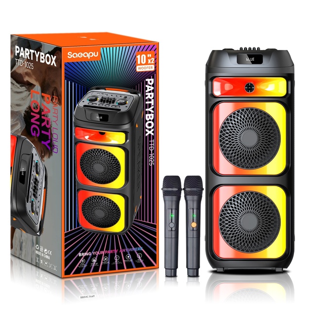 OEM wholesale Dual 10inch High-Power for 5.3 Speakers RGB Lights Mixer Wireless Microphones Portable Outdoor Plastic Speaker