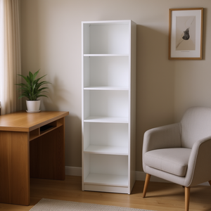 Bibliothèque blanche Benzoni 33x15x85cm, étagère de rangement de bureau à cinq niveaux réglables, design moderne, en métal, type sur pied - Product Image 2