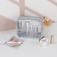 Pochette et sac de maquillage transparents pour femmes, personnalisés, à paillettes argentées, en PVC, avec fermeture éclair, portables, pour les voyages