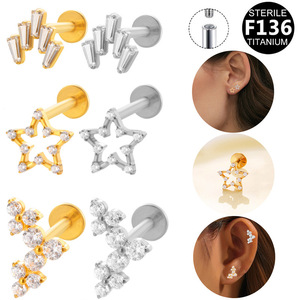 Boucles d'oreilles clous en titane G23 avec zircon étoile F136, bijoux de piercing pour lèvres - Product Image 5