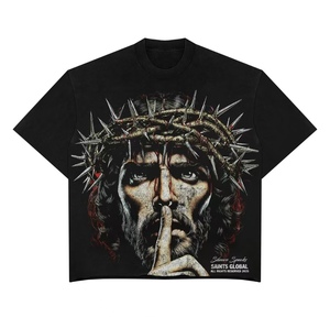 Camiseta Vintage <span class=keywords><strong>de</strong></span> Peso Pesado ZhengShan para <span class=keywords><strong>Hombre</strong></span>, Corte Holgado, con Gráfico <span class=keywords><strong>de</strong></span> Jesús, Estilo Gótico Urbano, 100% Algodón Tejido - Product Image 3