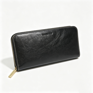 Portable Black Zippered Long Purse Textured Surface Large Capacity Card Bill Holder Casual <b>Wallet</b> - Product Image 1