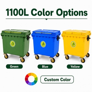 Poubelle en plastique robuste et écologique de 1100 L avec couvercles et 4 roues, bac à déchets extérieur pour projets d'appel d'offres des municipalités - Product Image 5