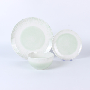 Collection de vaisselle en céramique vert menthe à glaçure <span class=keywords><strong>radiale</strong></span>, assiettes à motif soleil et rayures, bols et plats de plusieurs tailles, vaisselle de table - Product Image 3