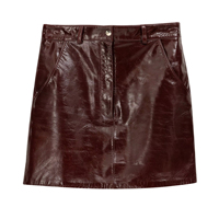 Rok Wanita Kulit Asli Burgundy, Model Gothic, Lembut, Nyaman, Bernapas, Buatan Tangan, Pinggang Reguler, Lurus, Kantong Miring