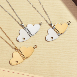 Collar de Clavícula con Colgantes de Libro en Blanco Grabados con Láser, Regalo DIY <span class=keywords><strong>para</strong></span> el Dí<span class=keywords><strong>a</strong></span> de San Valentín, Collar de Corazón Conmemorativo <span class=keywords><strong>para</strong></span> Parejas, Tendencia Amor - Product Image 3