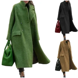 European and American Autumn and Winter Long Woolen Coat Oversized Lapel Loose Coat Ladies Winter Coats Vintage Formal Trench