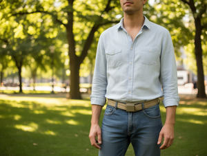 Cintura intrecciata da uomo 4,0 cm x 125 cm con fibbia in plastica color kaki in materiale resinato per abbigliamento casual - Product Image 2