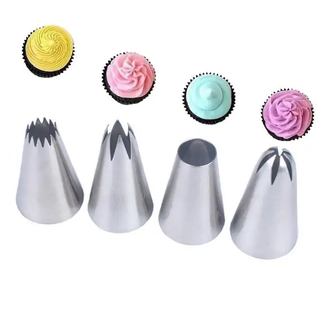 Bicos para decoração de bolo, venda quente, 4 peças, conjunto de bico de bolo de aço inoxidável, decoração de cupcake, gelo