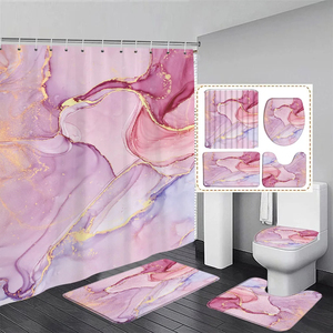 Juego de cortinas de ducha de mármol negro líneas doradas patrón texturizado abstracto decoración de baño moderna alfombra antideslizante alfombrillas de baño cubierta de inodoro - Product Image 5