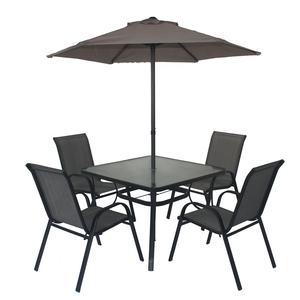 Mobilier de jardin <span class=keywords><strong>bistro</strong></span> moderne 6 pièces en verre trempé avec parasol pour patio, cour et appartement. - Product Image 1