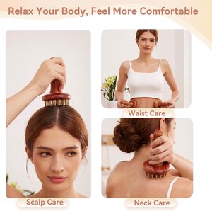 Copper Beads Rosewood Handle Gua Sha Tool Facial Meridian Brush for Eye Massage Puffy Relief Chinese Spa Therapy - Product Image 3