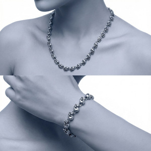 Conjunto de pulsera y collar con diseño de calavera, acero inoxidable, unisex, joyería gótica, conjuntos de joyería de moda para fiestas - Product Image 2