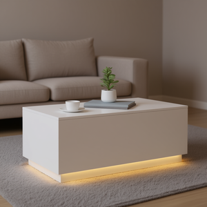 Tavolino da Caffè in Legno Ingegnerizzato Bianco 35.4 X 19.7 X 15.7 Pollici con Luci, Arredamento Moderno Minimalista per Soggiorno - Product Image 2