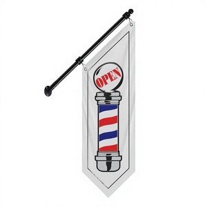 Bandera Triangular para Barbería, Doble Cara, con Poste, para Montar en la Pared, Exterior, Poliéster Grueso de 3 Capas, para Negocios de Peluquería - Product Image 1