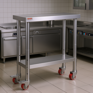 Mesa de Trabajo Comercial Vevor para Cocina, 30x12x34 Pulgadas, Acero Inoxidable, Resistente, 4 Ruedas con Freno, para Preparación de Alimentos - Product Image 2