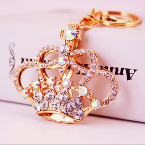 Hot selling Alloy crown keychain Rhinestones crown key chain Gold plated keychain KX1117