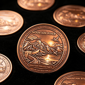 Barre de cuivre fin .999 de 1 oz avec gravure paysage soleil levant et Grande Muraille grue, pièce d'art de collection limitée pour les amateurs. - Product Image 4