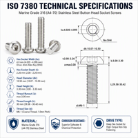 Sekrup Mesin Kepala Bulat Hex Drive Socket Allen M6 Baja Tahan Karat 304 316 Metrik ISO7380