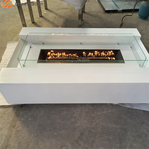 Table de foyer au gaz rectangulaire en métal robuste pour l'extérieur avec pare-vent en verre - Product Image 4