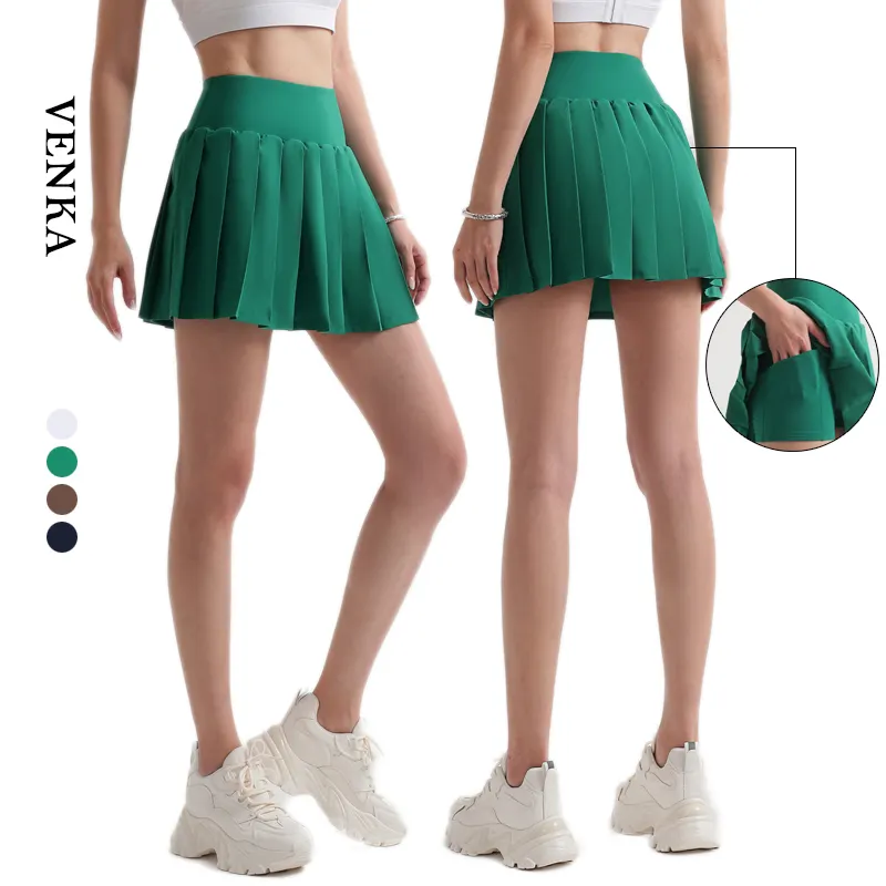 Female Sexy Two Piece Skirt With Pockets For Running Tennis Anti-Peeping Quick Dry High Waisted Yoga Pleated Skirts Women