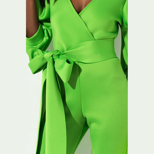 Di modo al neon verde delle donne del manicotto di soffio di un pezzo della <span class=keywords><strong>tuta</strong></span> <span class=keywords><strong>con</strong></span> pantaloni lunghi - Product Image 4