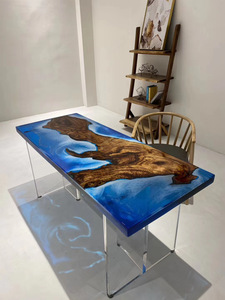 Moderna Scrivania da Ufficio <span class=keywords><strong>in</strong></span> Legno Massello con <span class=keywords><strong>Resina</strong></span> Epossidica, Tavolo da Pranzo e Console Bar Personalizzabile - Product Image 5