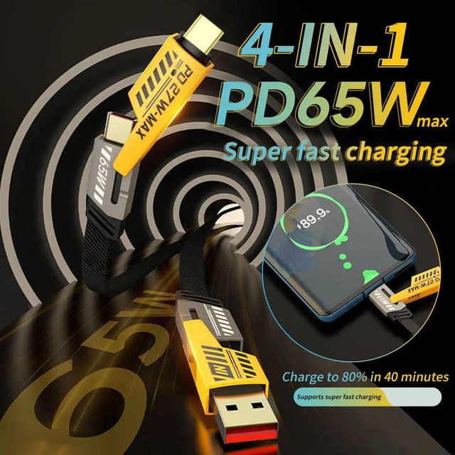 Low MOQ Fashion 4-Port Zinc Alloy Fast Charging Pd 65w Power Charging Cable Travel 4 in 1 USB Cable Charging Type C Data Cable