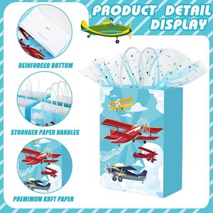 Sacs cadeaux en forme d'avion, sacs à friandises en papier bleus en forme d'avion avec poignées pour décorations <span class=keywords><strong>de</strong></span> fête d'anniversaire - Product Image 4