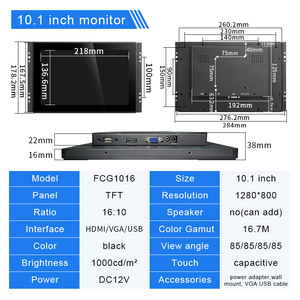 10.1 inch 1280*800 ngoài trời độ sáng cao 1000nit Bảng điều chỉnh mở khung gắn màn hình cảm ứng màn hình <span class=keywords><strong>LCD</strong></span> công nghiệp hiển thị <span class=keywords><strong>HDMI</strong></span>/VGA - Product Image 6