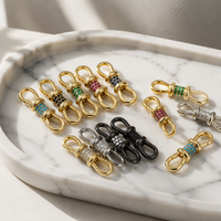 Fermoir mousqueton ovale plaqué or avec pavé de zircons cubiques et double boucle, à verrouillage par vis, pour la fabrication de bijoux